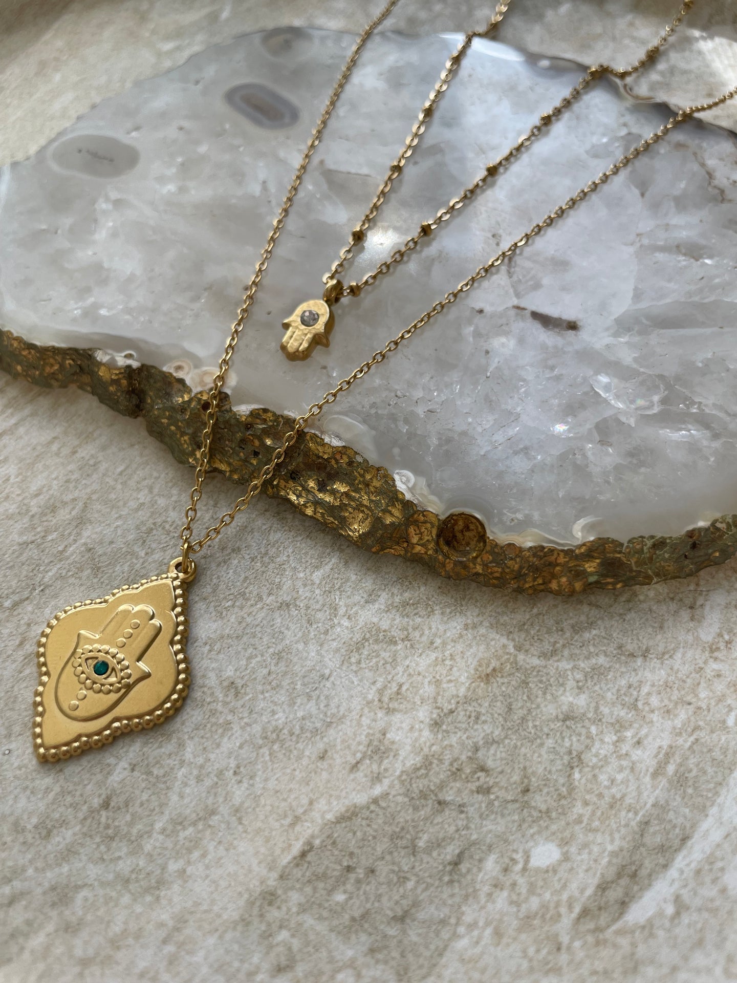 Hamsa & Hamsa Ornate Necklace Gold - Stack