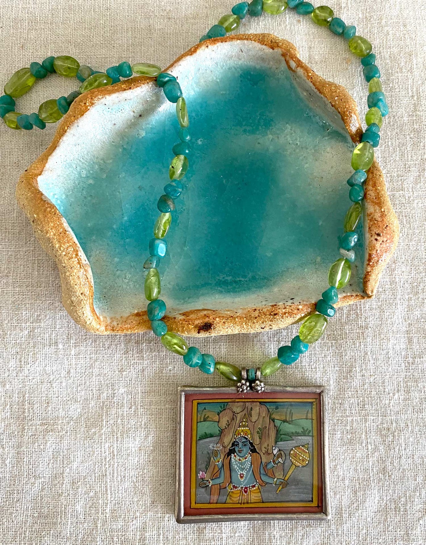 Krishna handpainted Indian & Peridot necklace